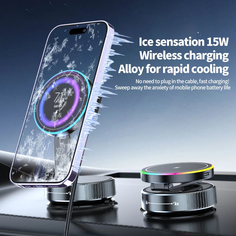 2025 New K3 Wireless Charger Car Phone Holder Colorful Light Vacuum Suction Cup Charging Can 360° Rotate Foldable Phone Holder