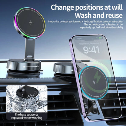 2025 New K3 Wireless Charger Car Phone Holder Colorful Light Vacuum Suction Cup Charging Can 360° Rotate Foldable Phone Holder